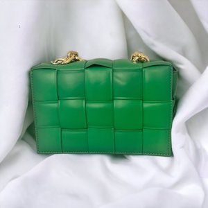 MissGuided Green Vegan Leather Handbag with a Padded Woven Design NWT